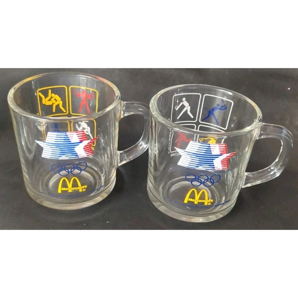 4 Vintage 1984 McDonalds Olympic Glass Coffee Mugs  Los Angeles -  All Different - Picture 8 of 16